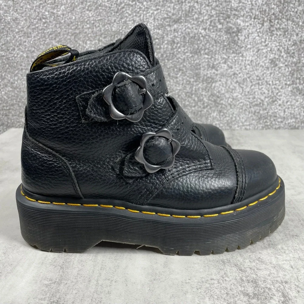 Dr Martens Boots Womens 6 Platform Buckle Flower Leather Grunge Punk Goth